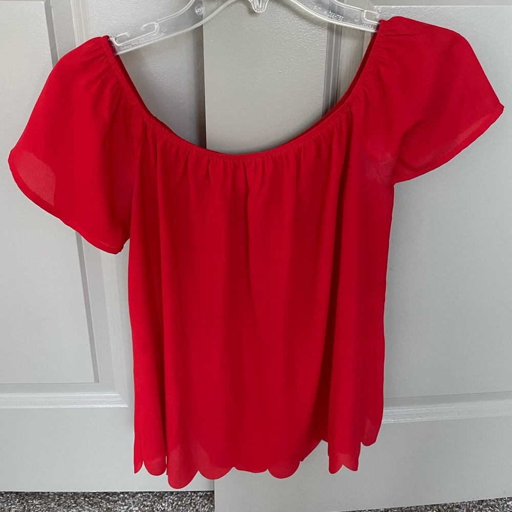 Scalloped Off the Shoulder Red Blouse